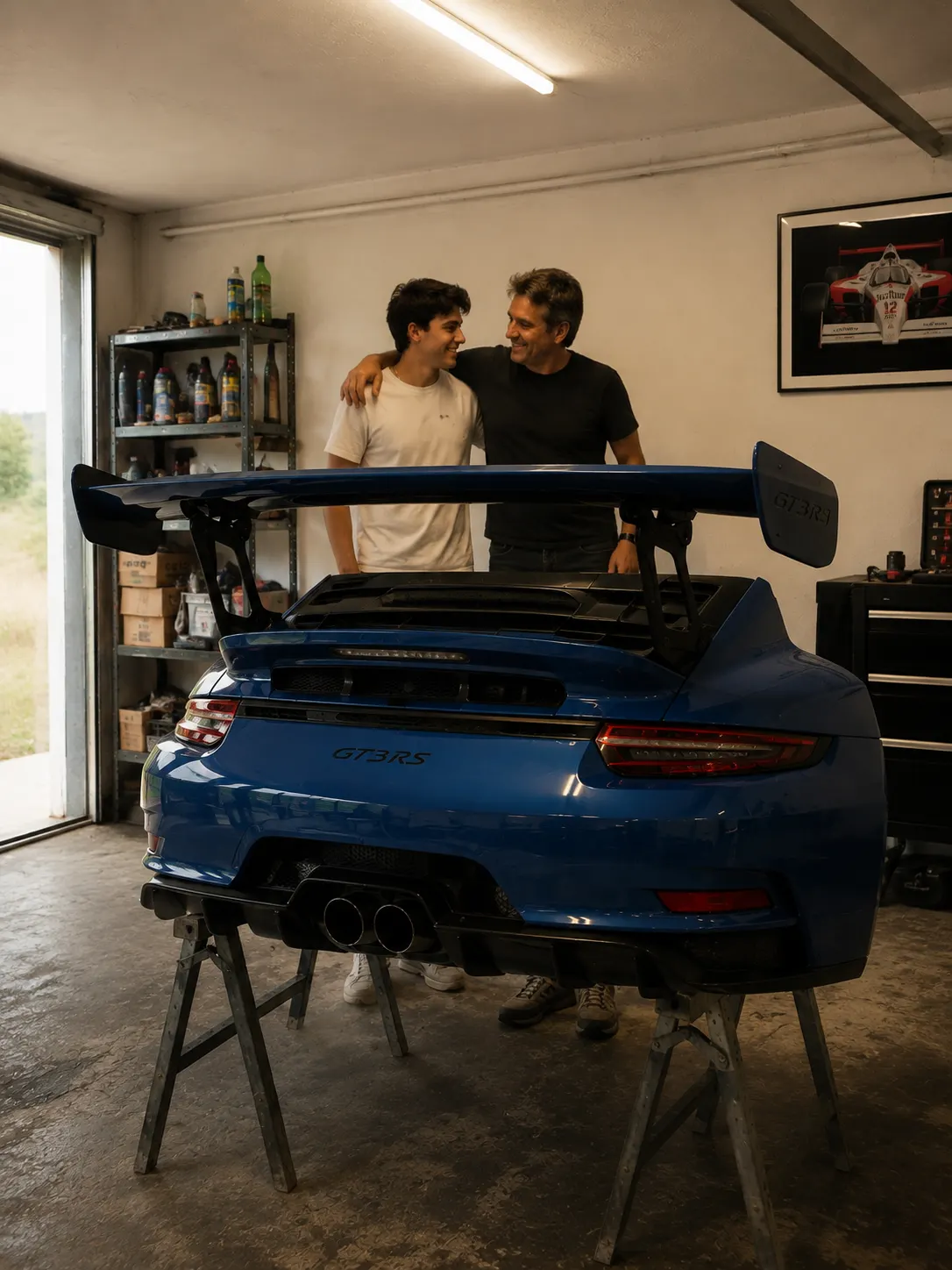 Car enthusiasts enjoying a finished wall display